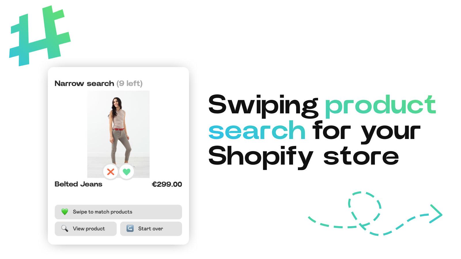 Screenshot of the widget and tagline swiping product search