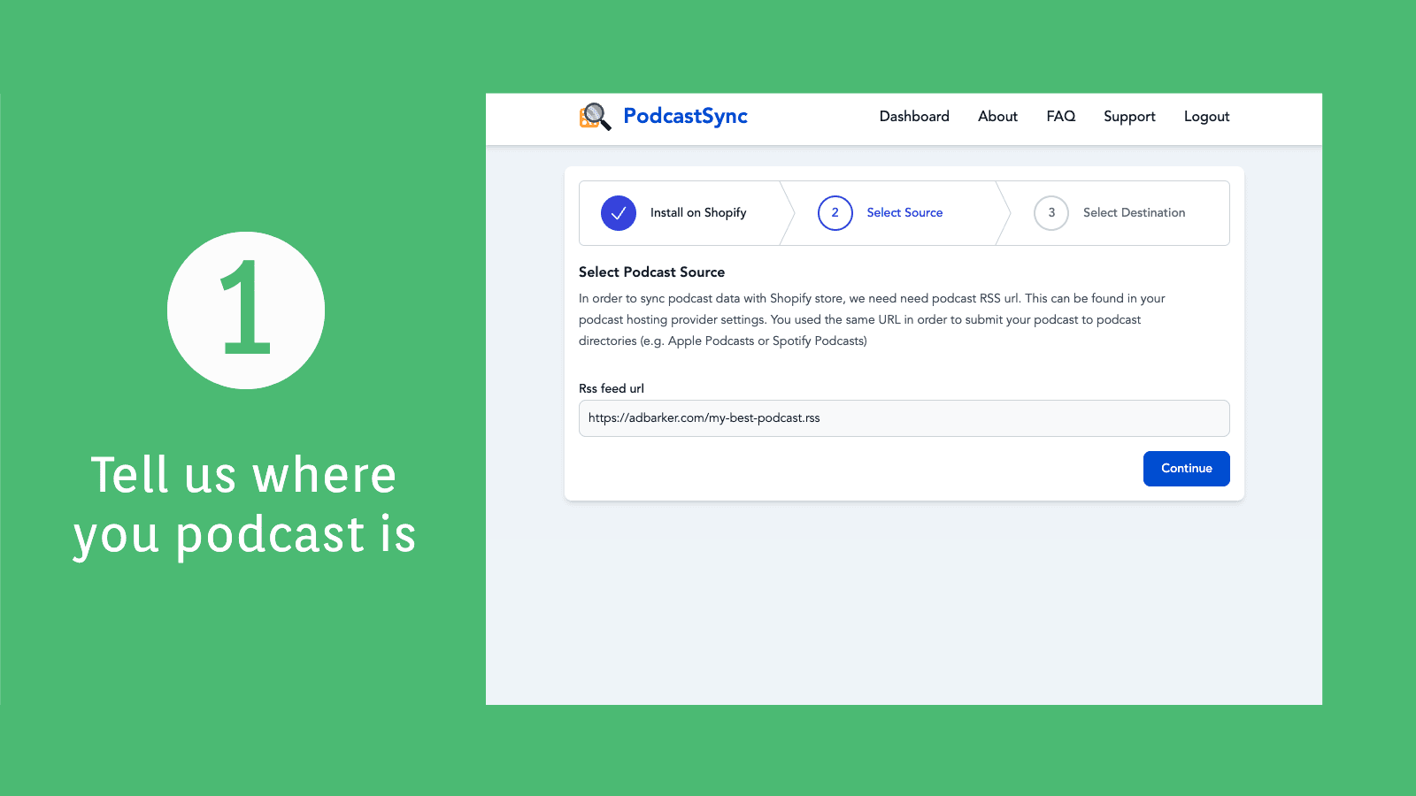 Select podcast source (RSS URL)