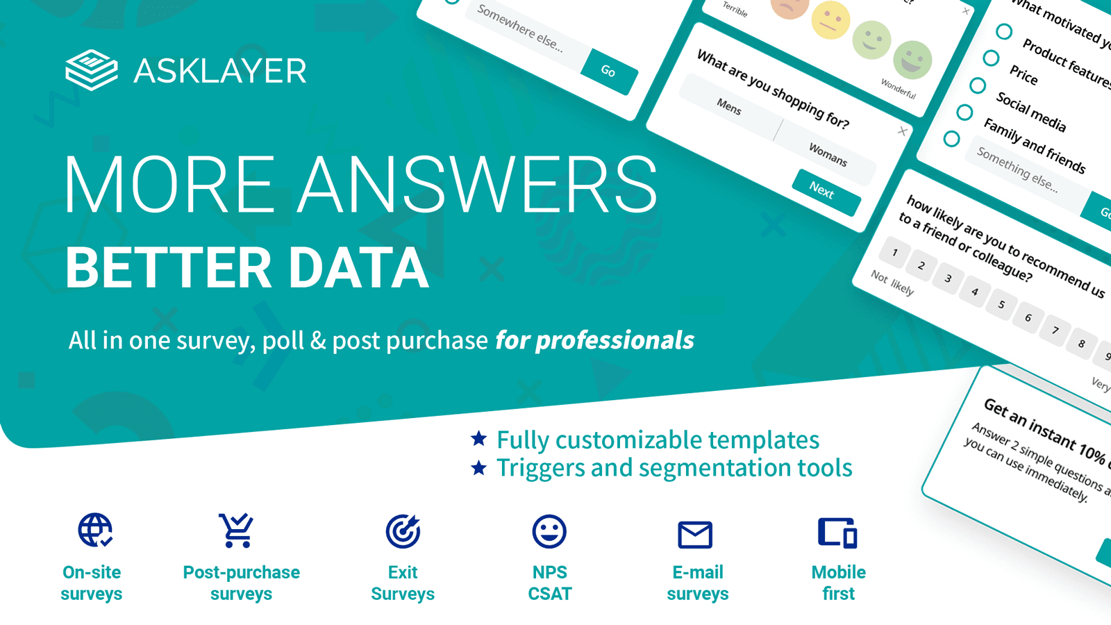 Asklayer on-site popup, post-purchase and exit surveys