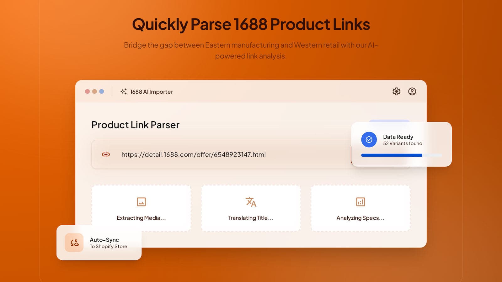 Banner showing 1688 product importing with AI localization.