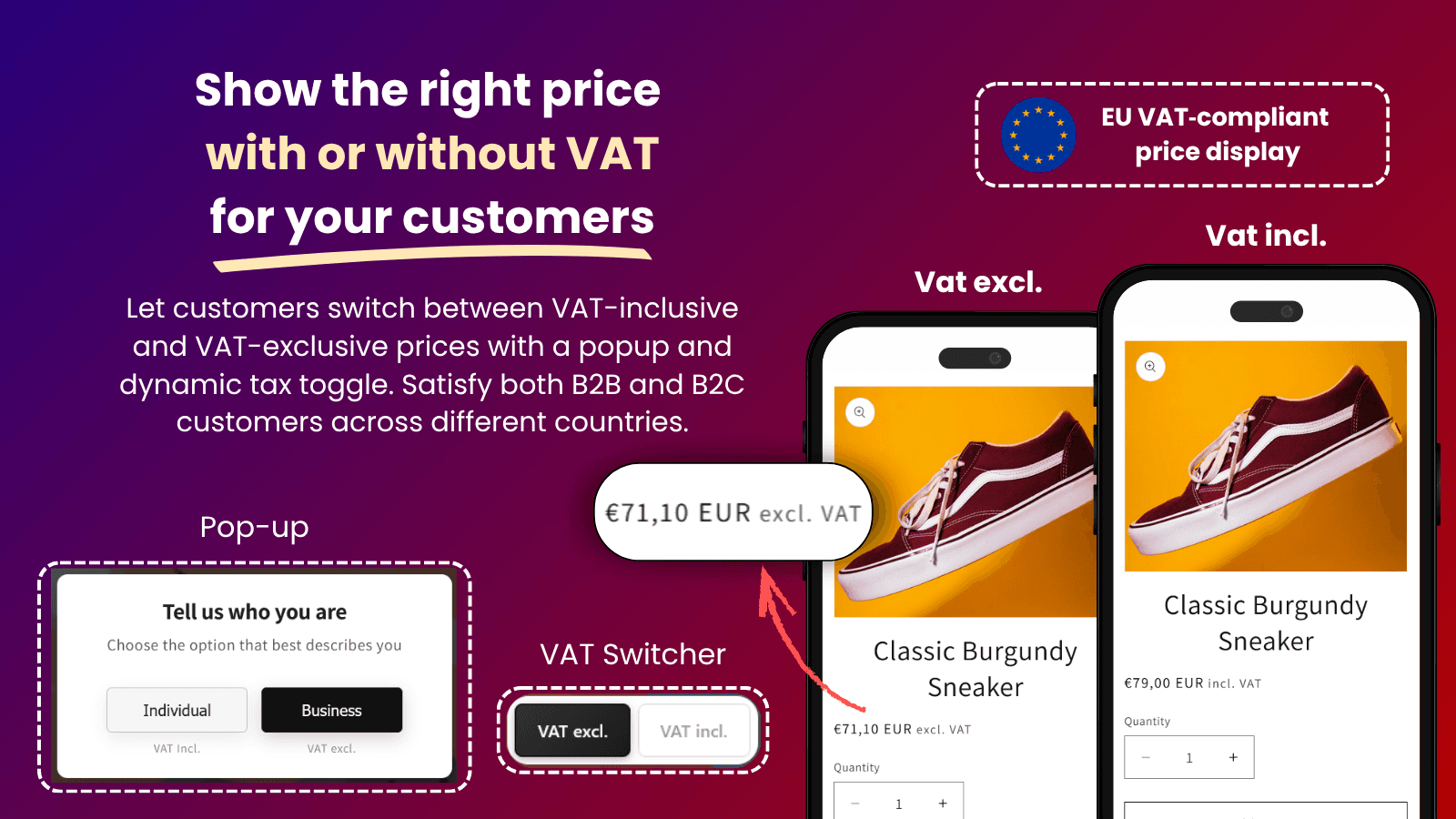 Show correct prices with or without VAT for customers