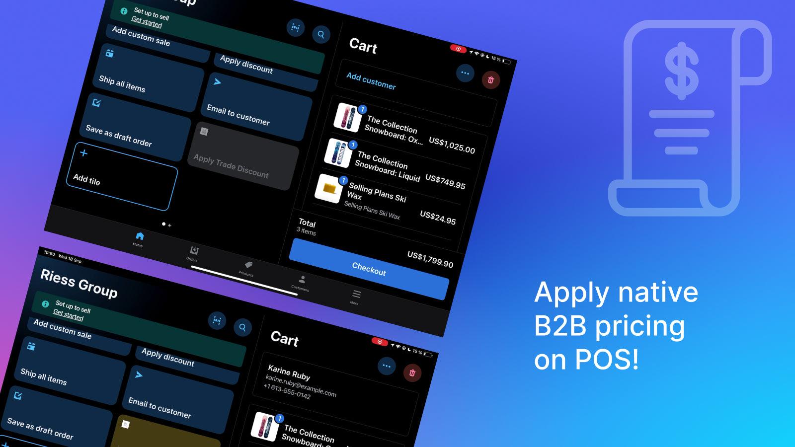 Screenshot showing app and how it applies native b2b pricing