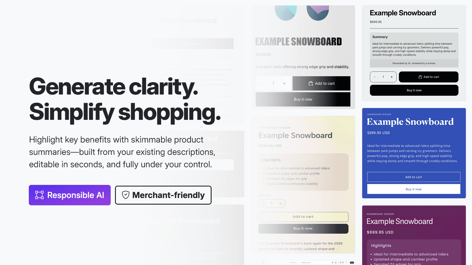 Grid showing example blurbs on different theme styles