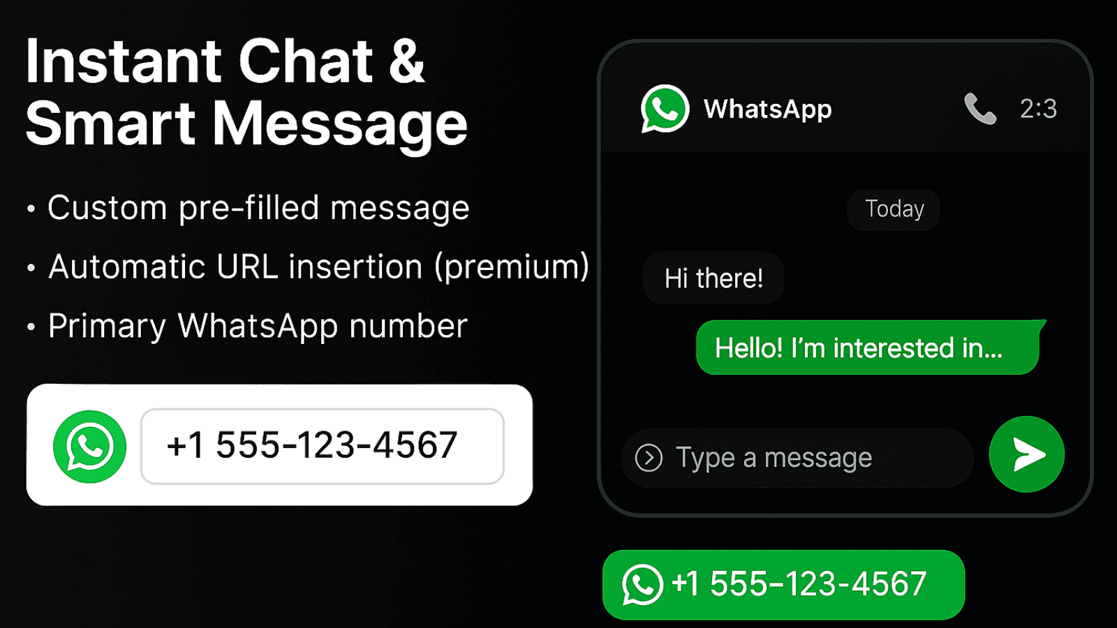 WhatsApp button customization with color, size, and shape