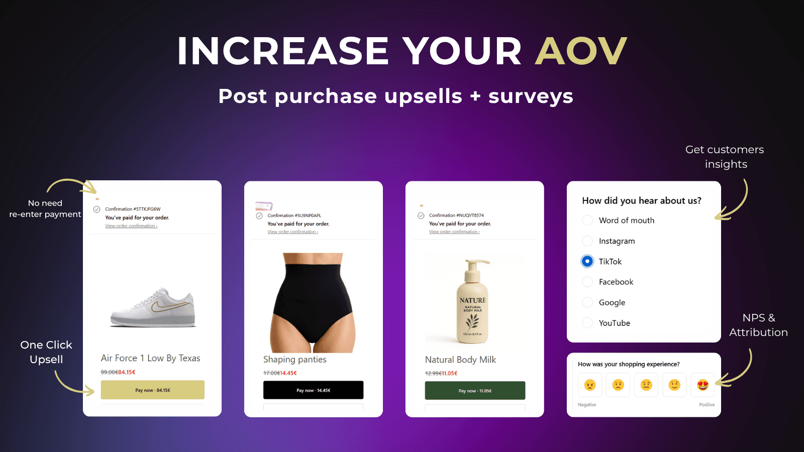 One Click Upsell Boost AOV with instant post-purchase upsell.