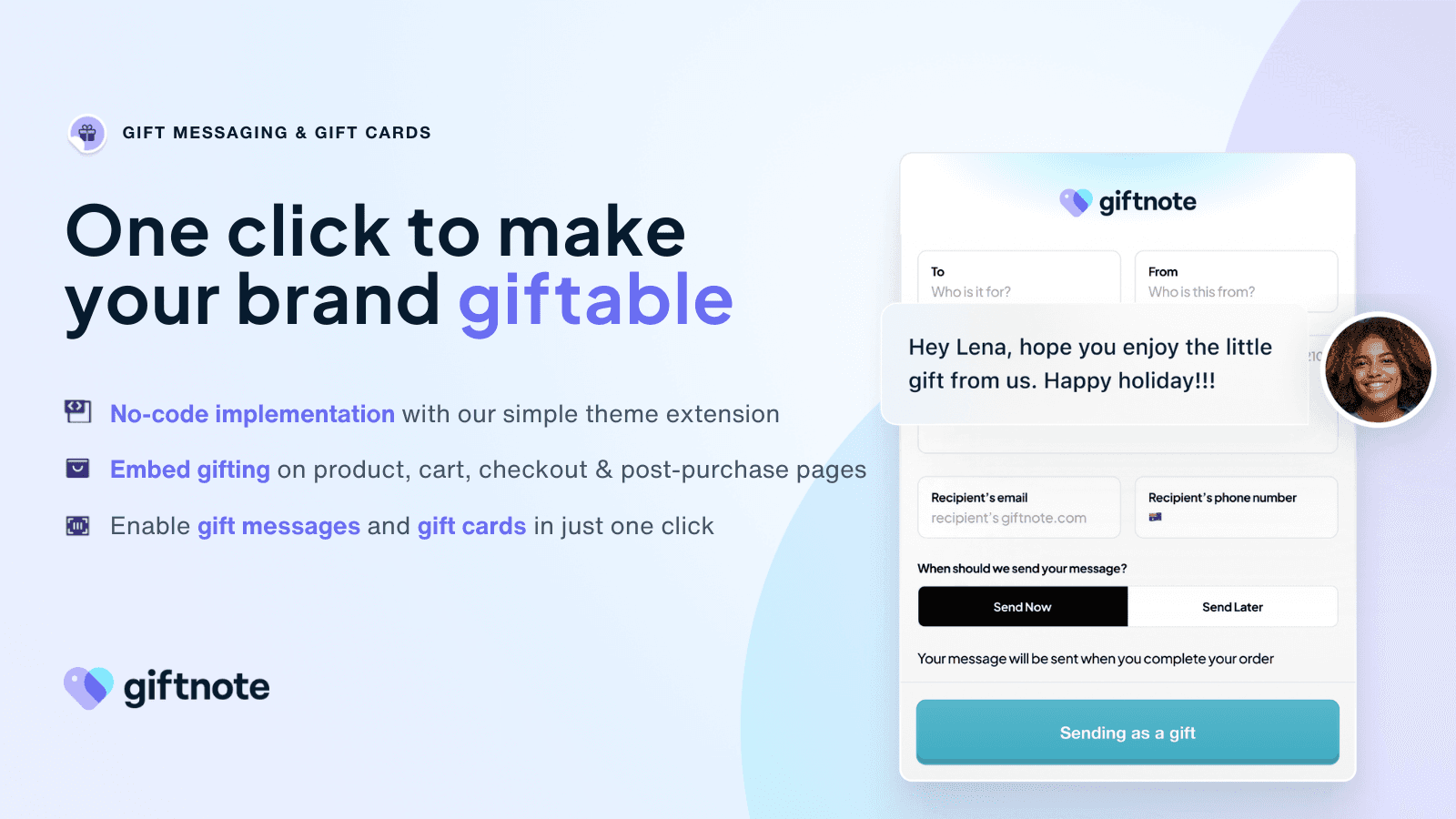Send gift messages & cards direct to recipients via Email & SMS