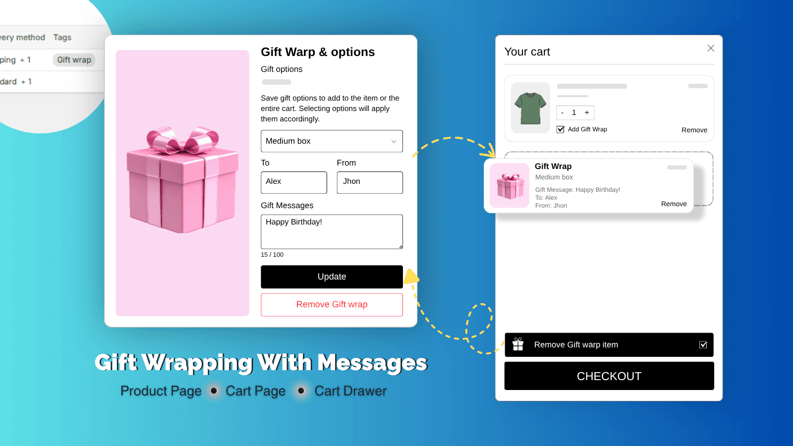 Shopify app for Gift wrap & options with messages, from softpico