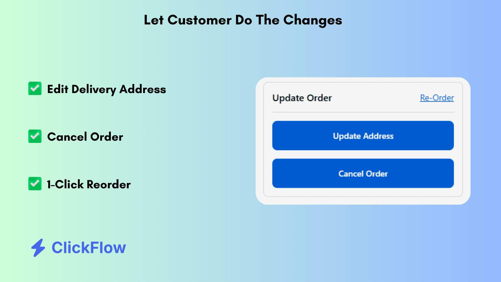 Let customers edit address, cancel orders, or reorder