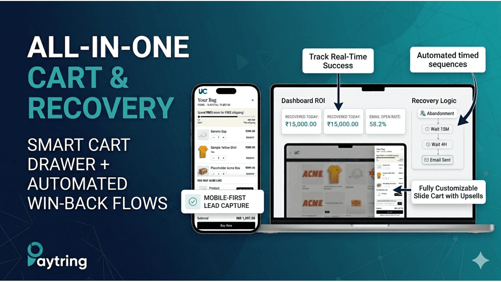 Smart Slide Cart & Automated Abandoned Cart Recovery by Paytring