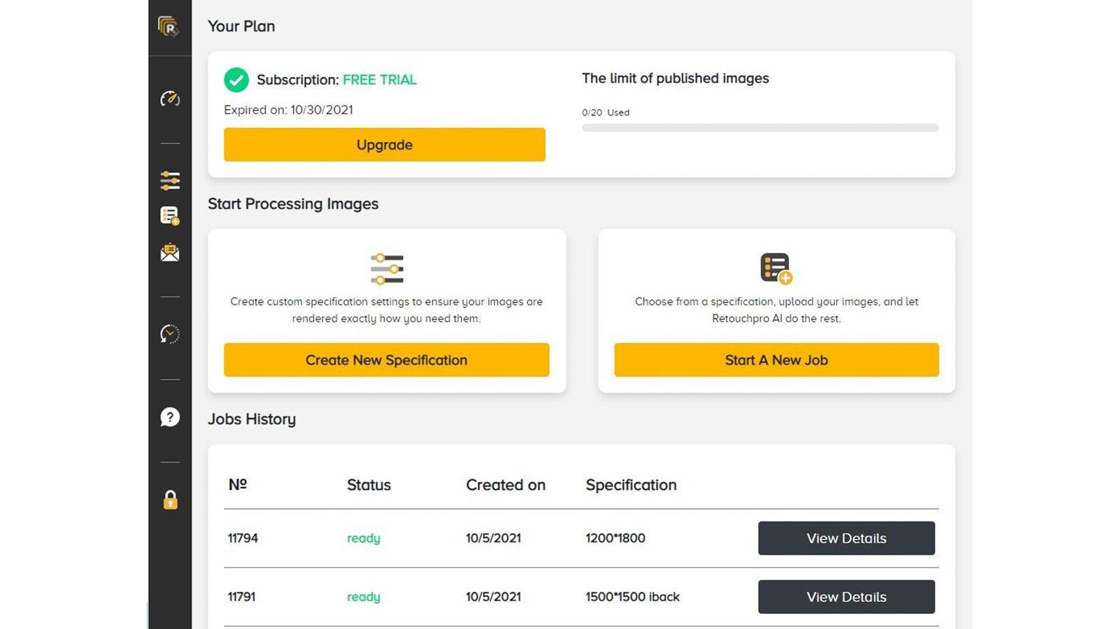 Retouchpro.ai - Dashboard