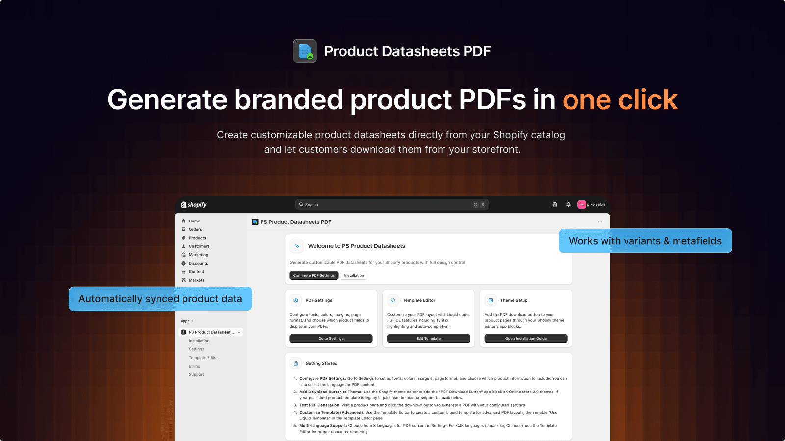 PS product datasheets pdf app home dashboard and set up preview
