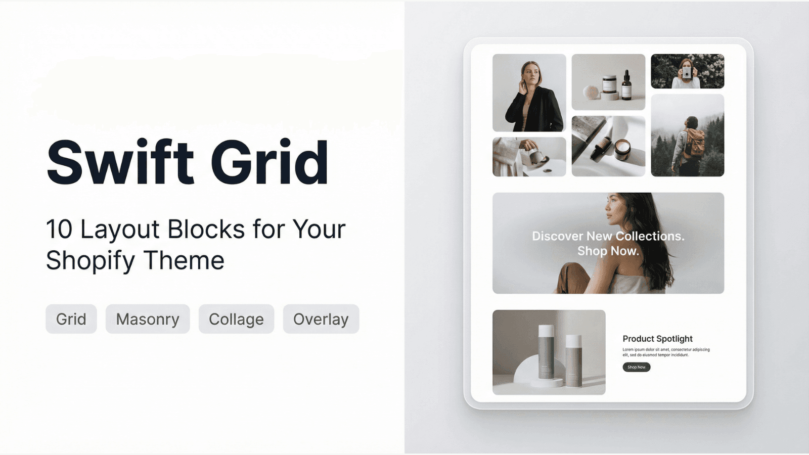 Swift Grid app with grid, masonry, and collage layout blocks