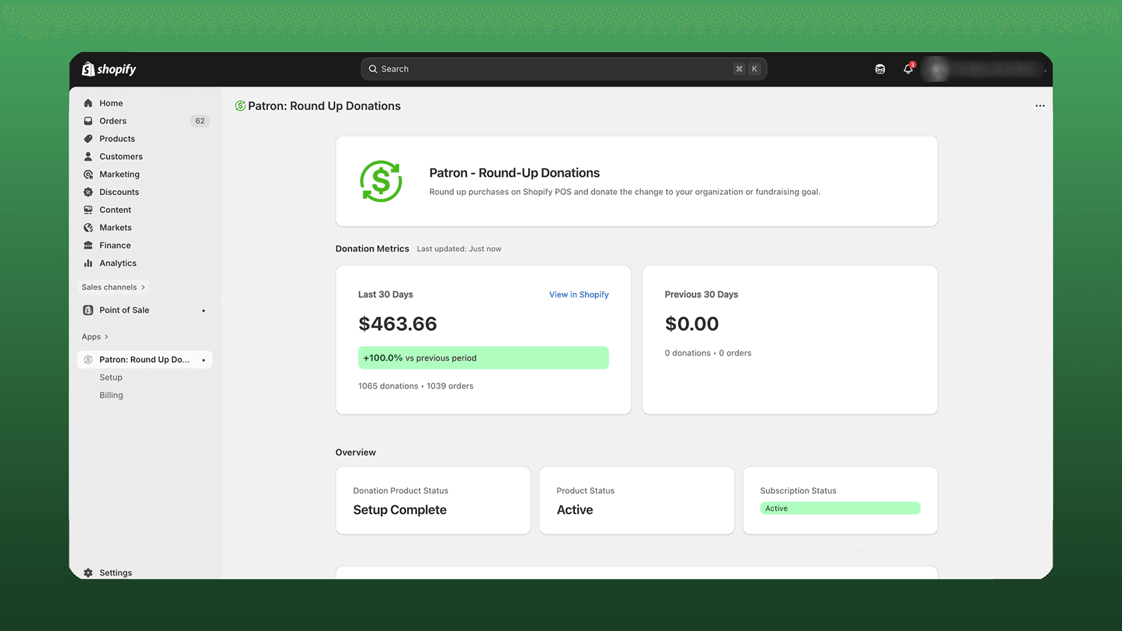 Patron app interface on installation