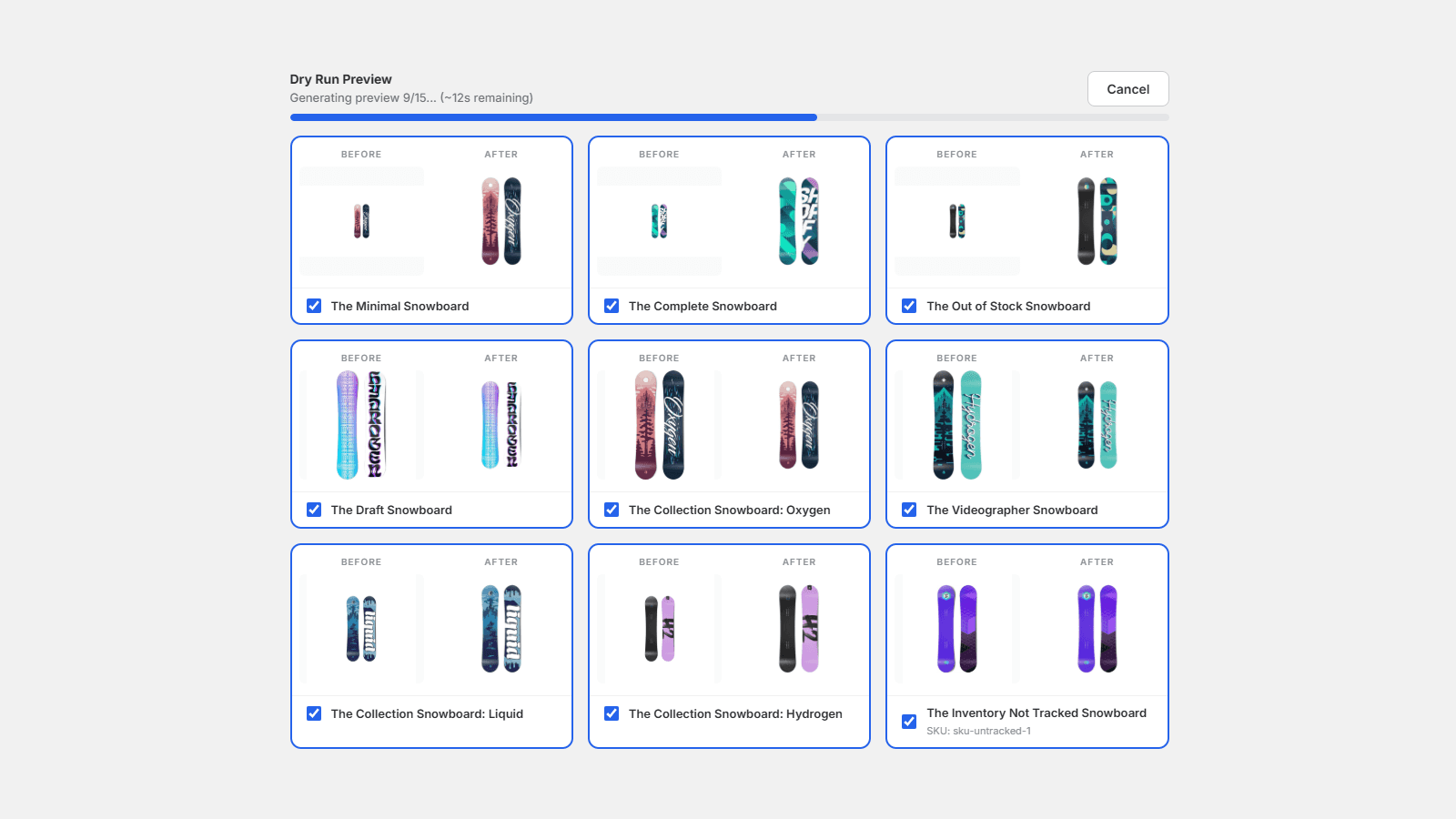 Before and after product image normalizatio