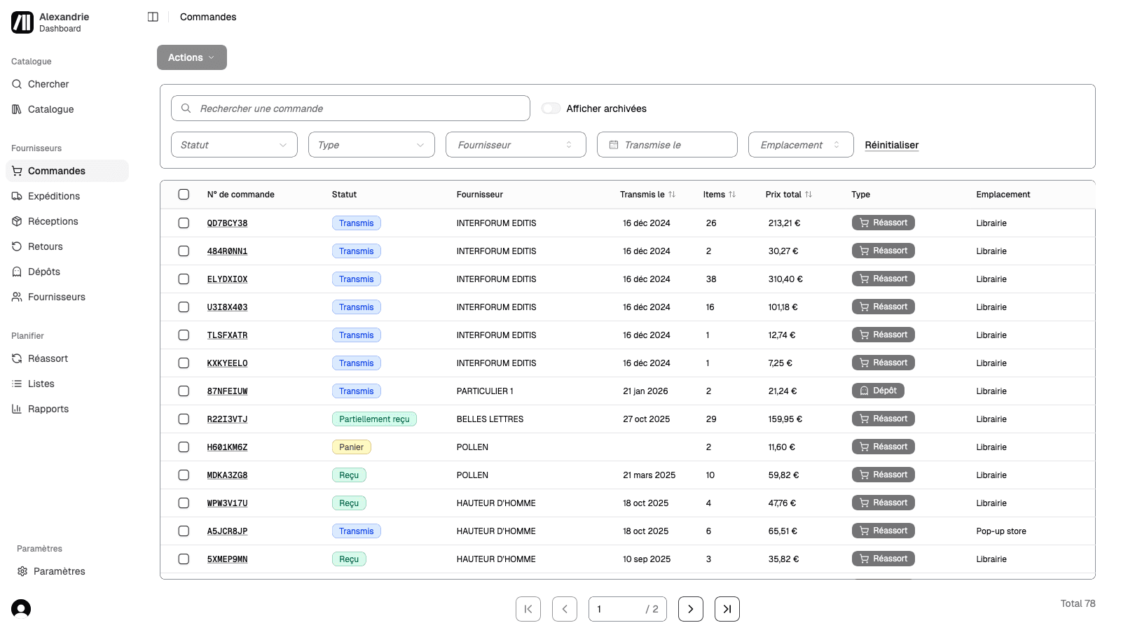 Visualisez toutes vos commandes fournisseur