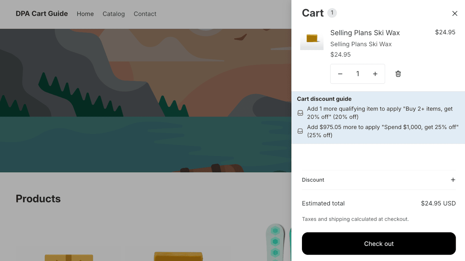 Cart drawer with guidance for item and spend discounts