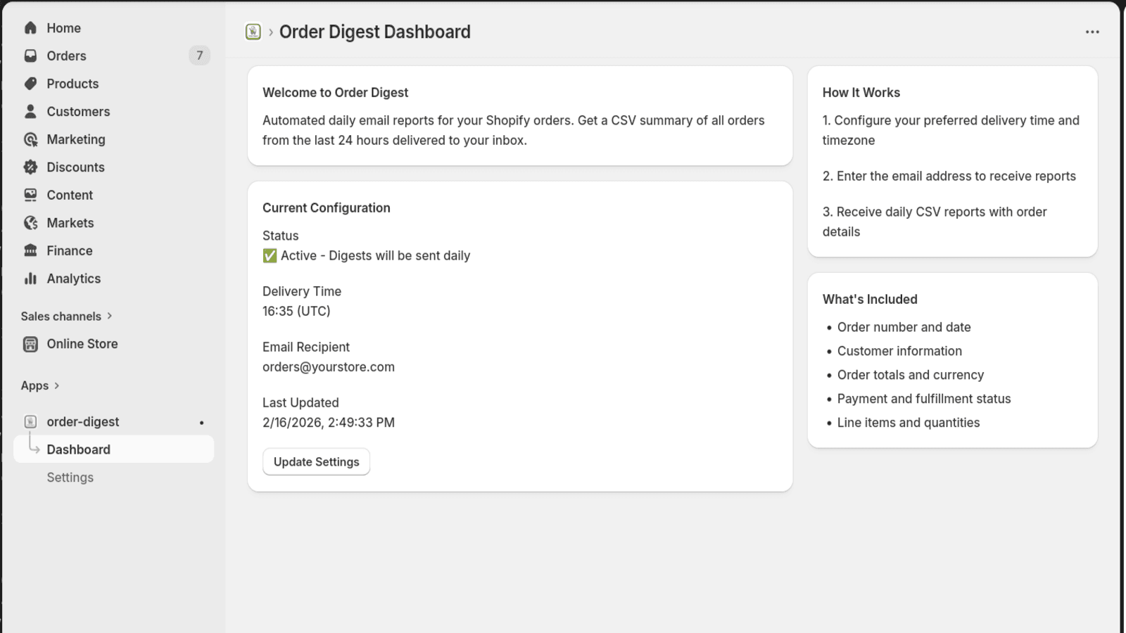 Daily Shopify order export emailed as CSV report to your team