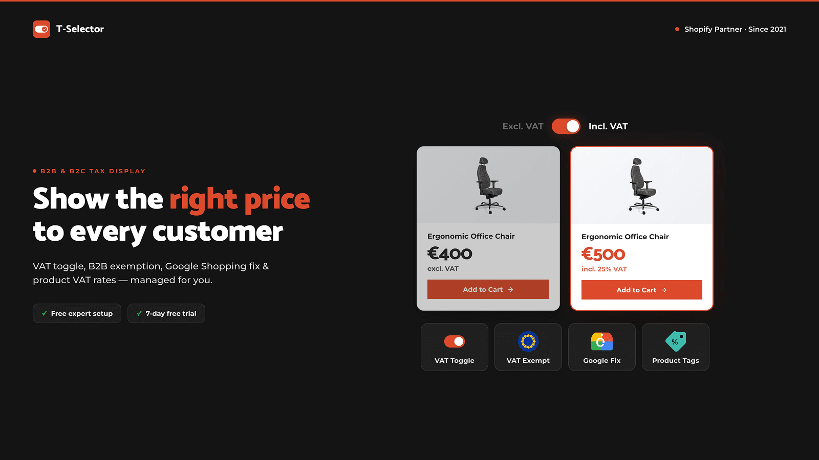 VAT toggle switching prices with and without VAT