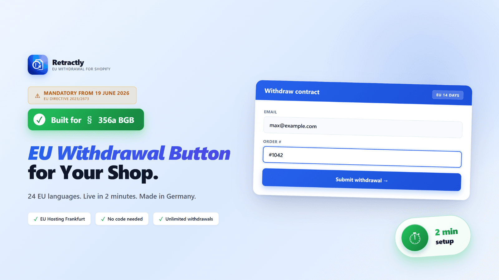EU Withdrawal Button for Shopify, mandatory June 2026