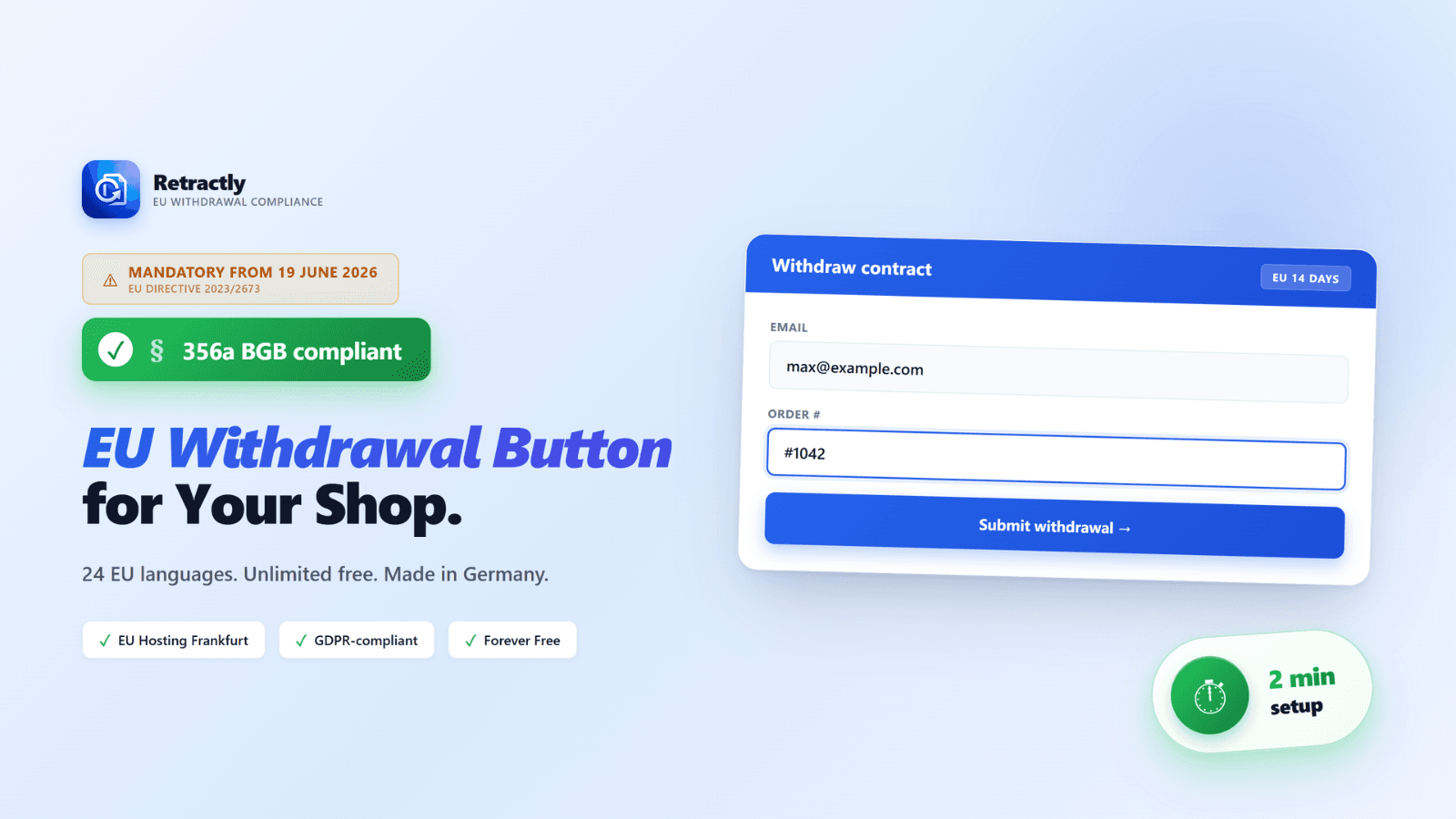 EU Withdrawal Button for Shopify, mandatory June 2026