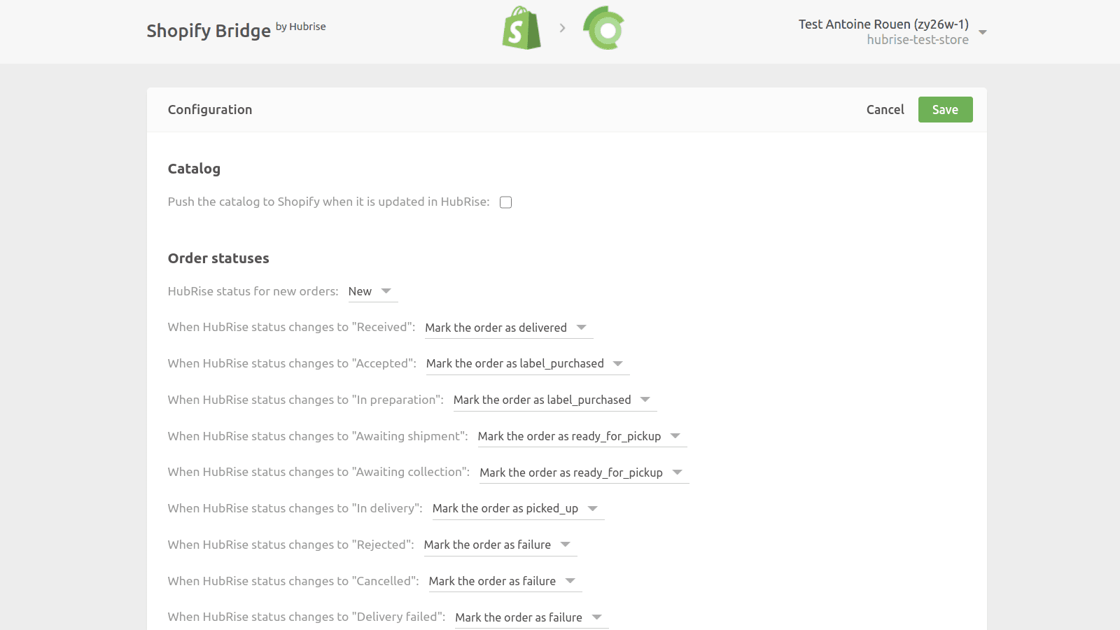 HubRise Configuration