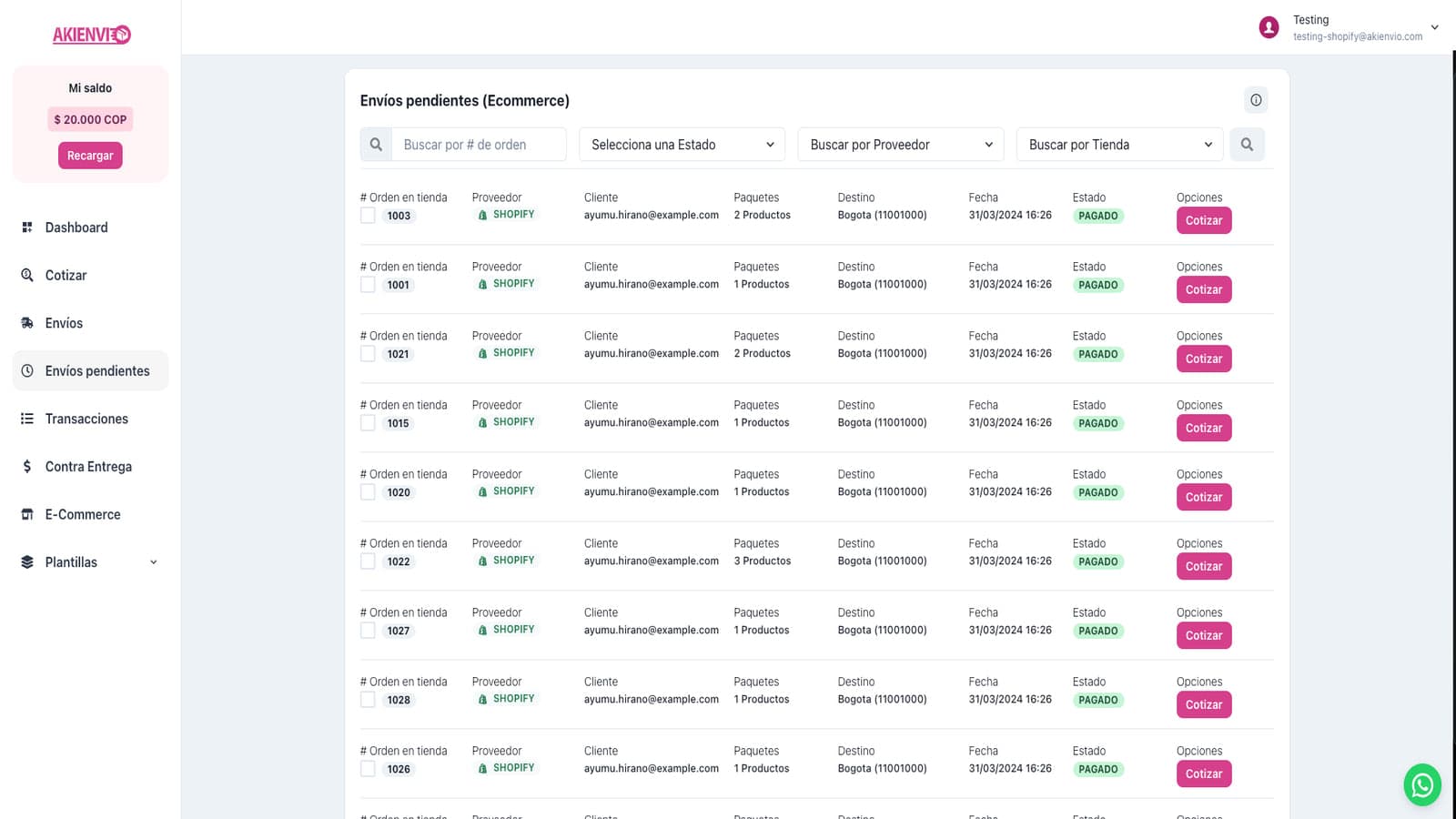 Integración de shopify