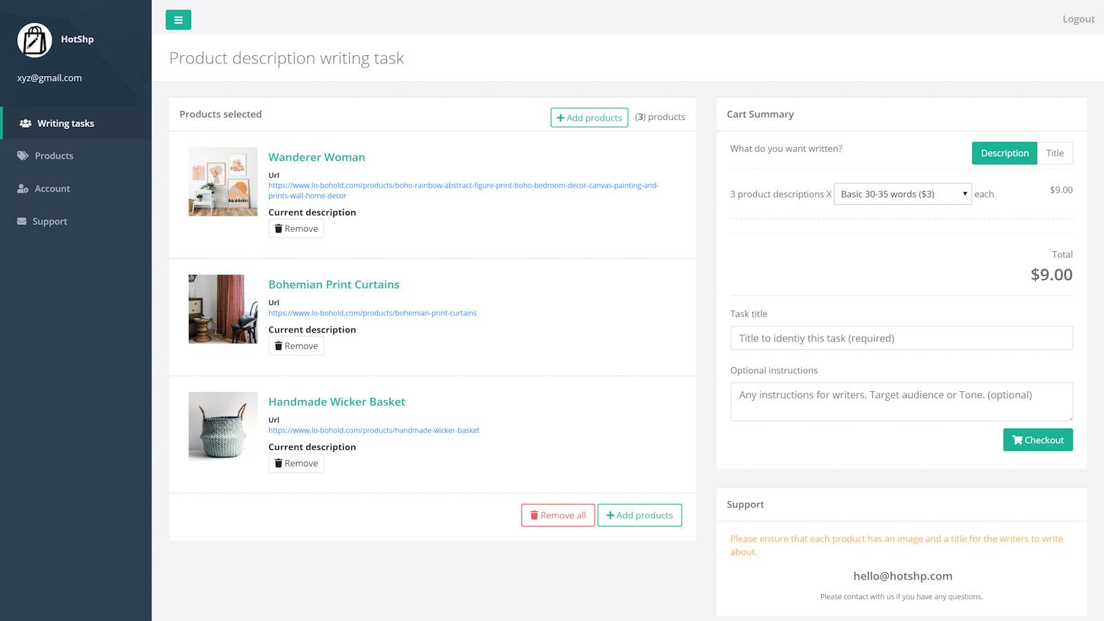 selected products for submission