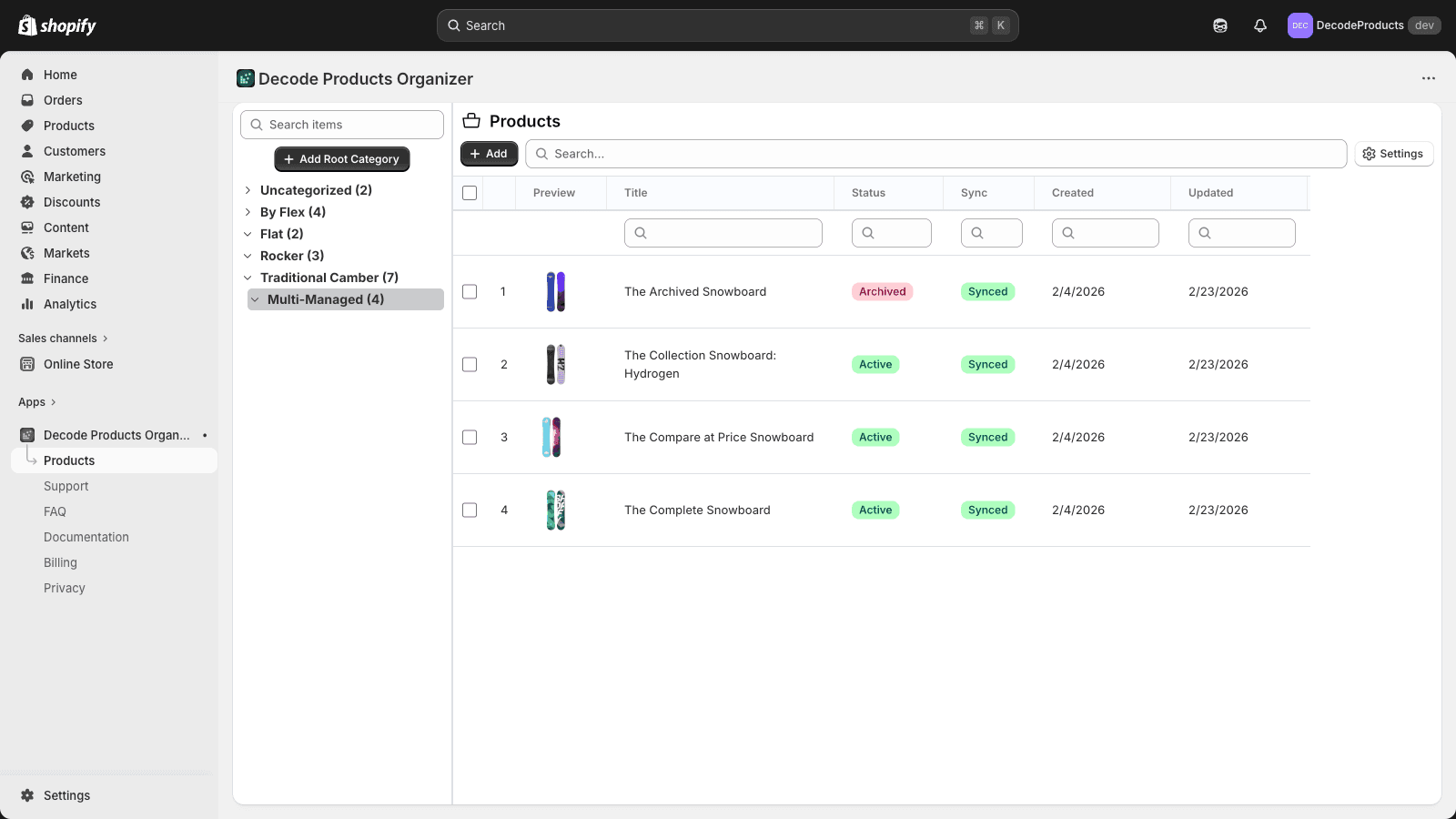 Decode Products Organizer