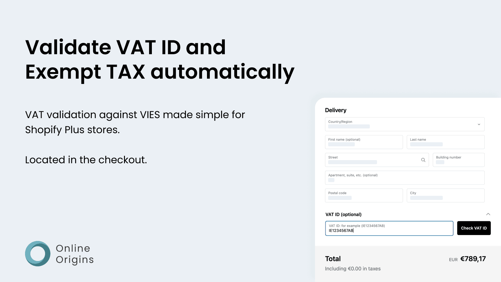 Checkout Validate VAT ID and exempt tax automatically