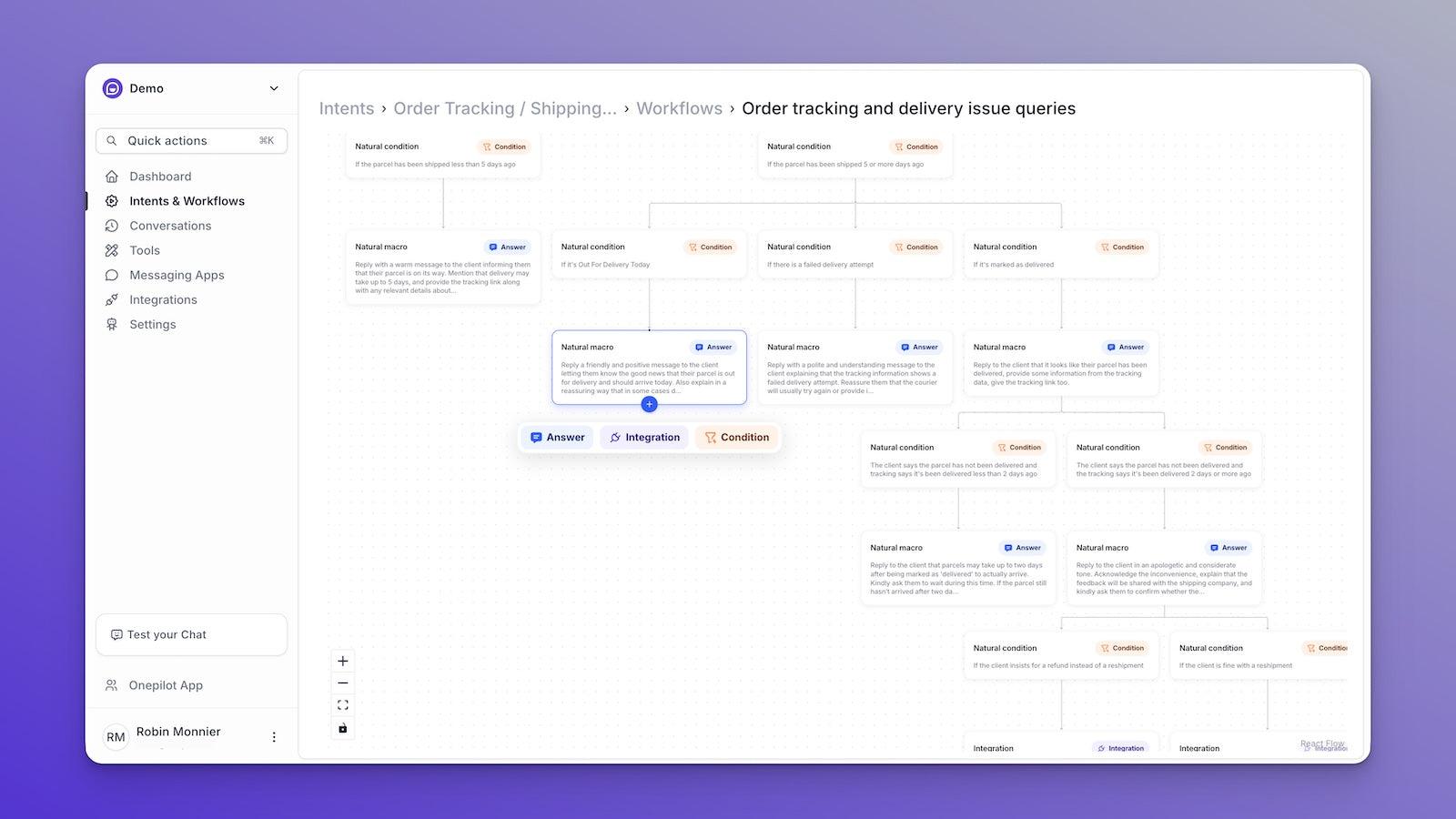 Build advanced AI workflows to automate your customer support.