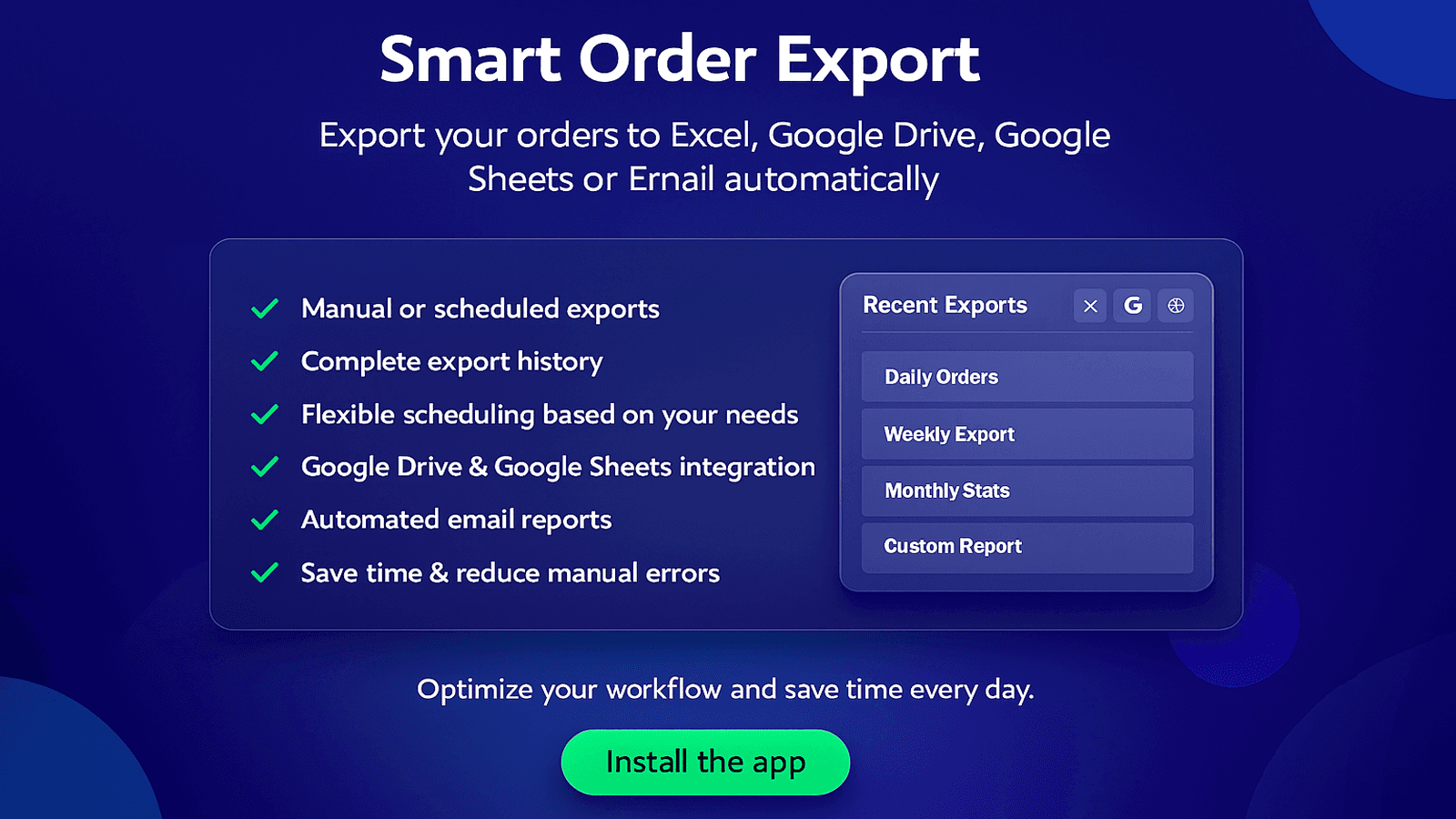 Export your orders to Excel, Google Drive, Sheets or Email