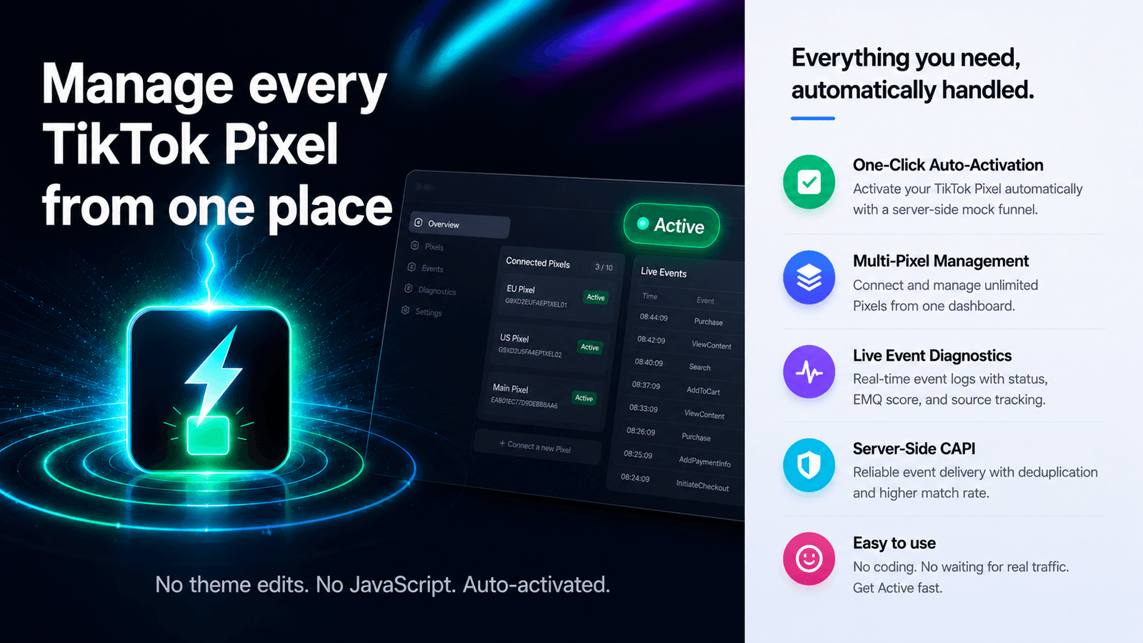 One-click TikTok Pixel activation from the Shopify admin
