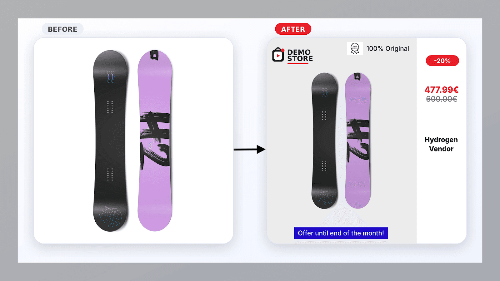 Before and after template images using AdFeed Studio
