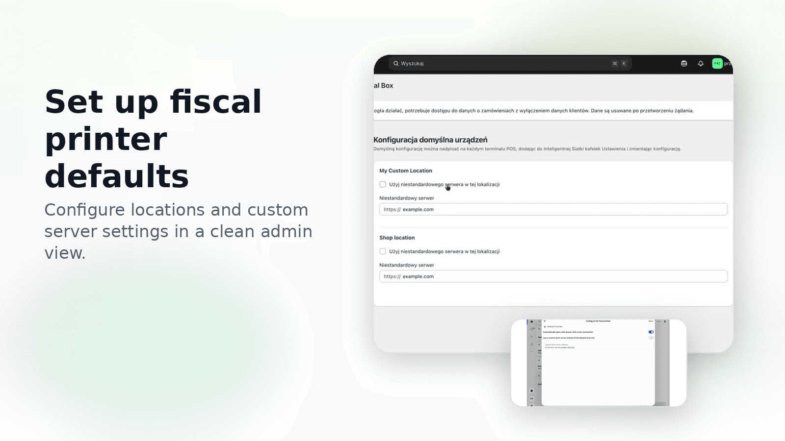 Set up fiscal printer defaults
