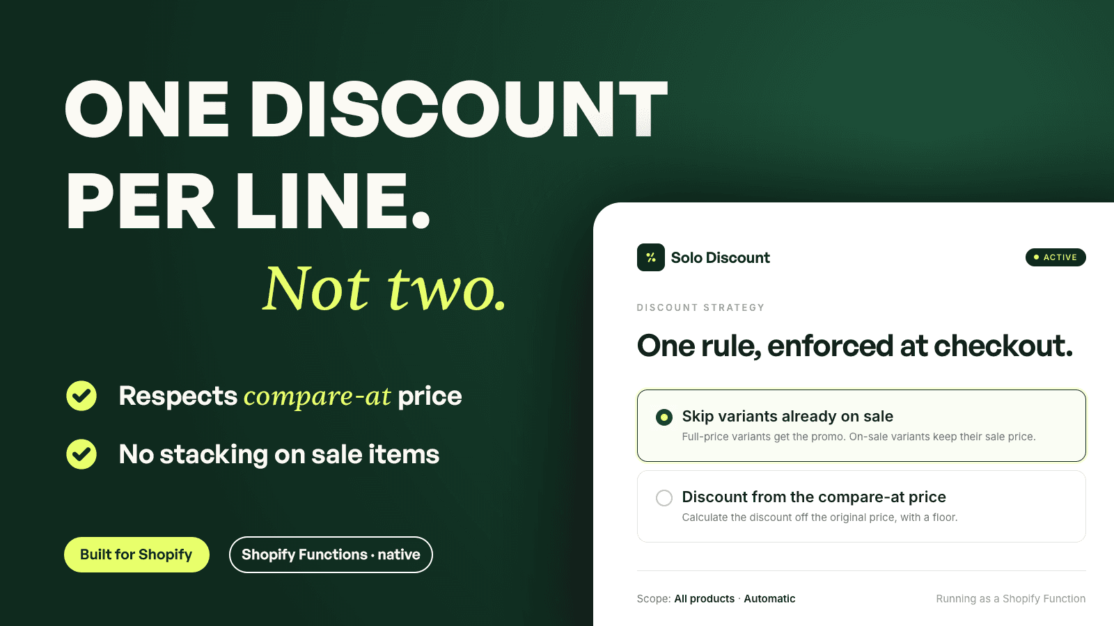 One discount per line. Not two.