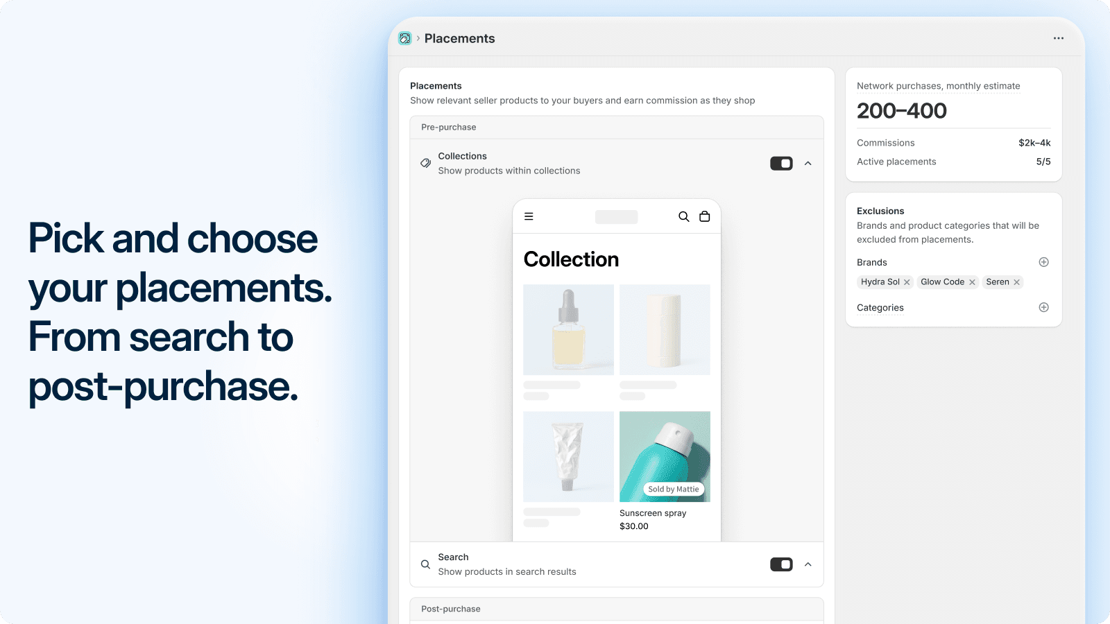 Image of the product network set up in the Shopify admin