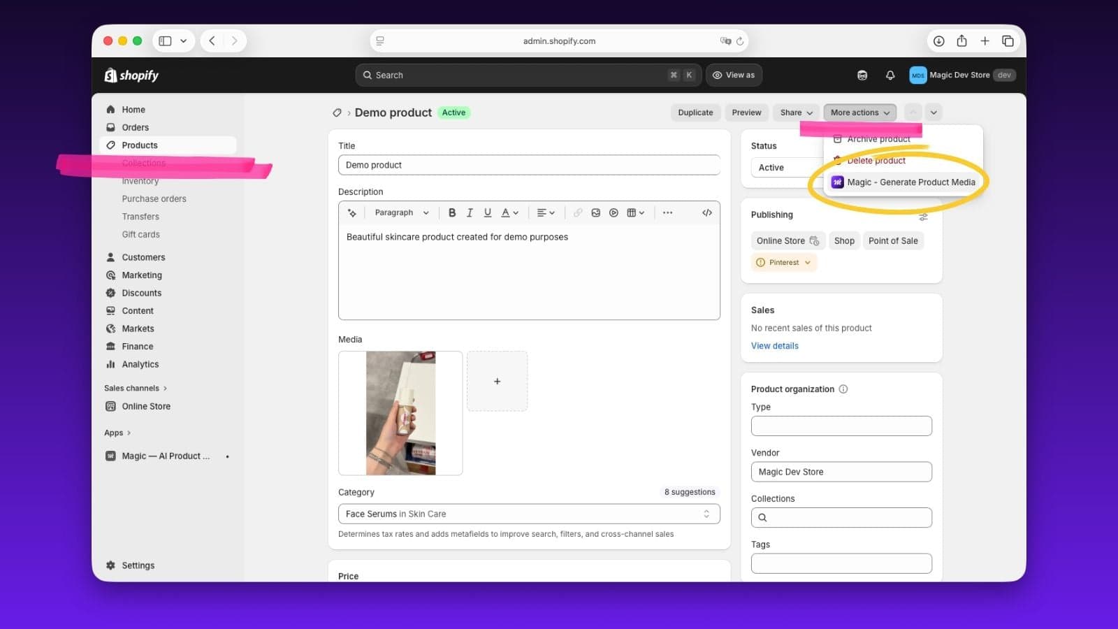 Launch Magic from Shopify product menu