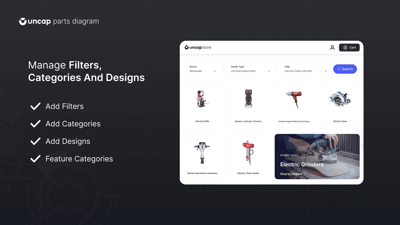Manage Filters, Categories, and designs