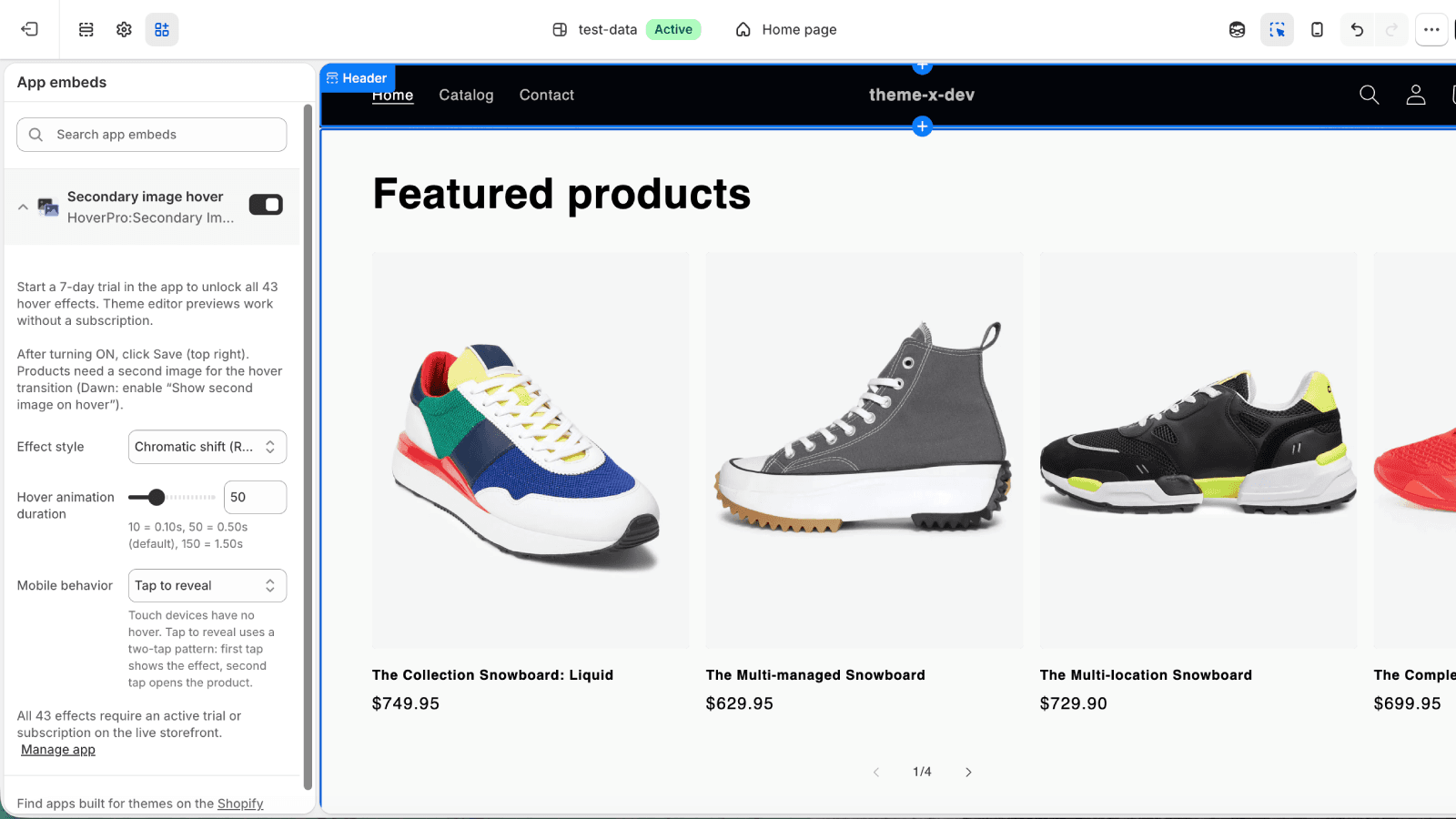 Customize hover effects without code using app embeds.