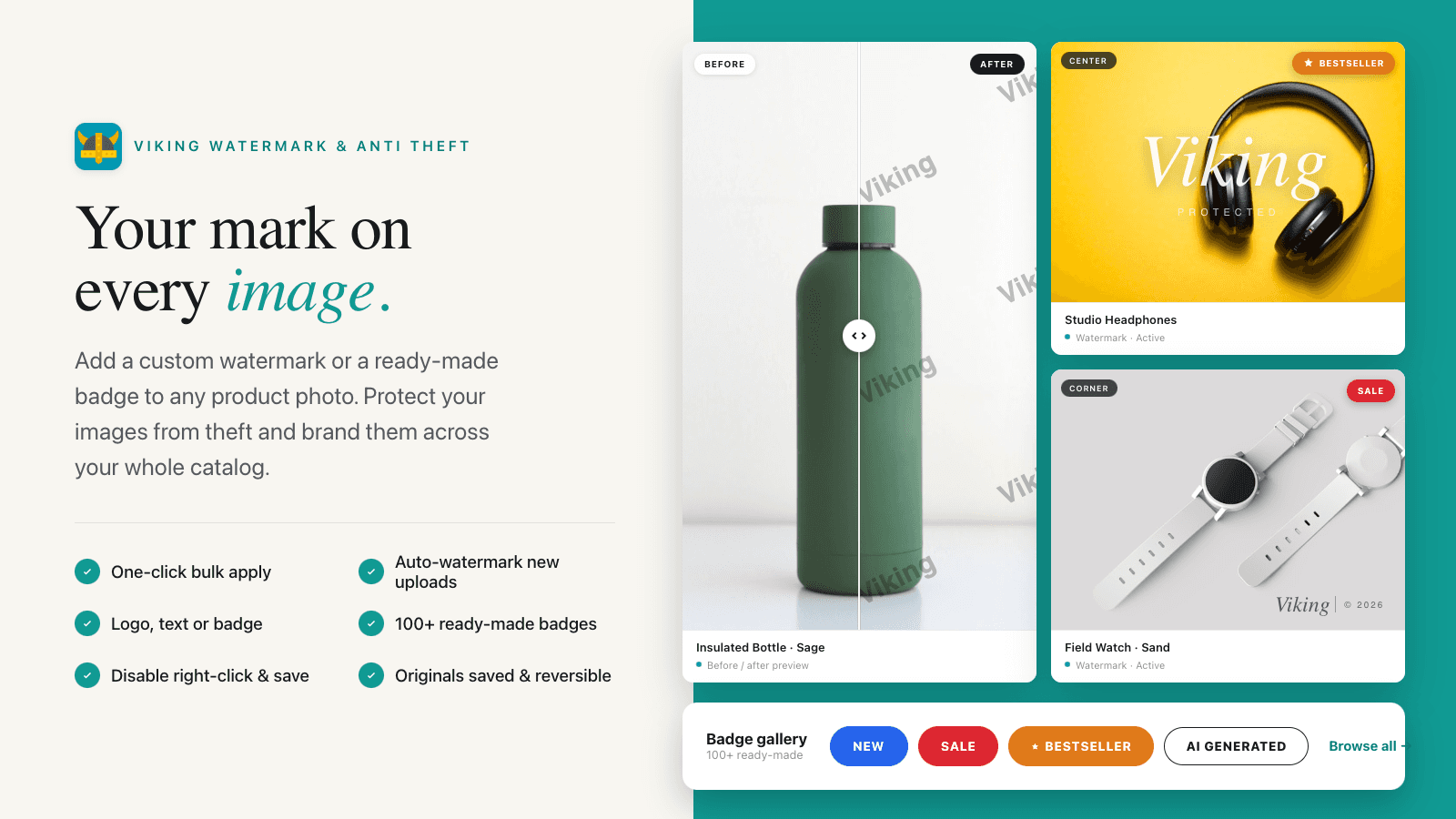 Watermark, AI-label & badge your Shopify product photos