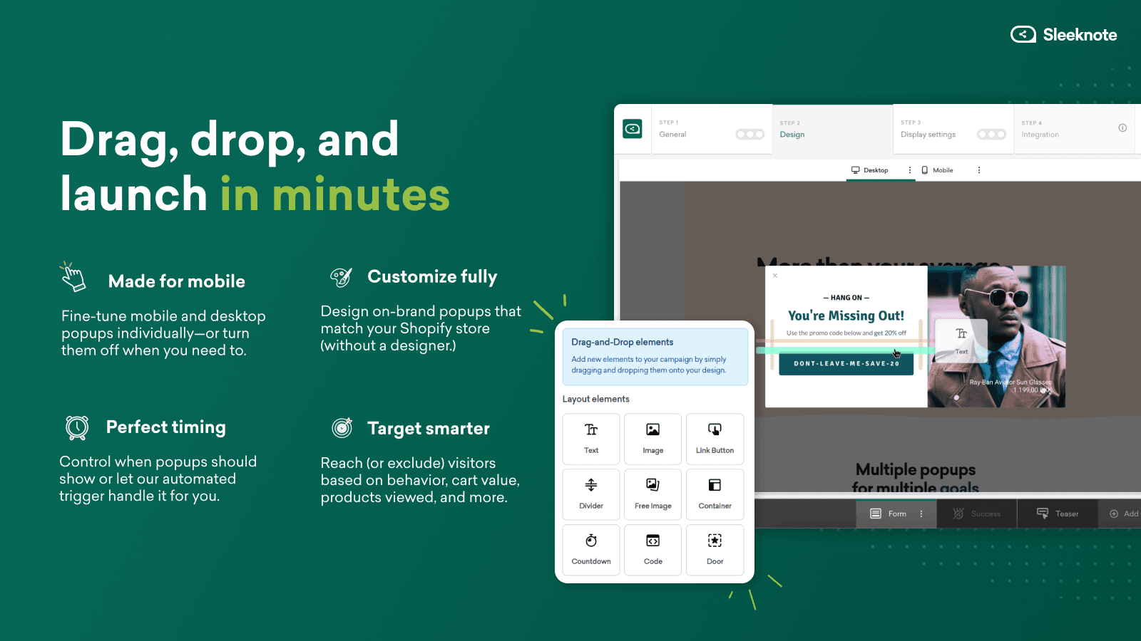 User-friendly visual drag-and-drop popup builder with no coding