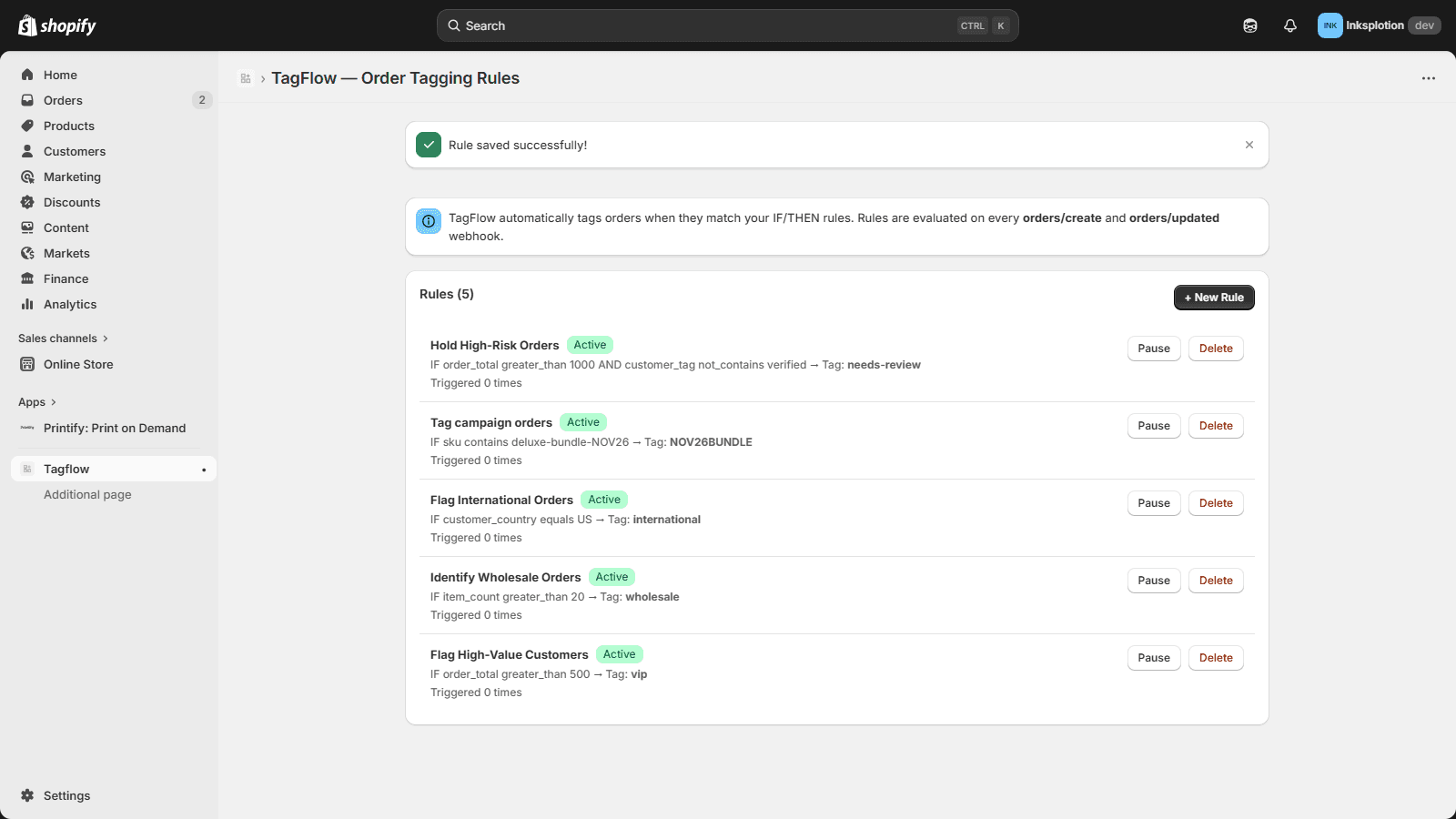 Taggly - Order Tag automation