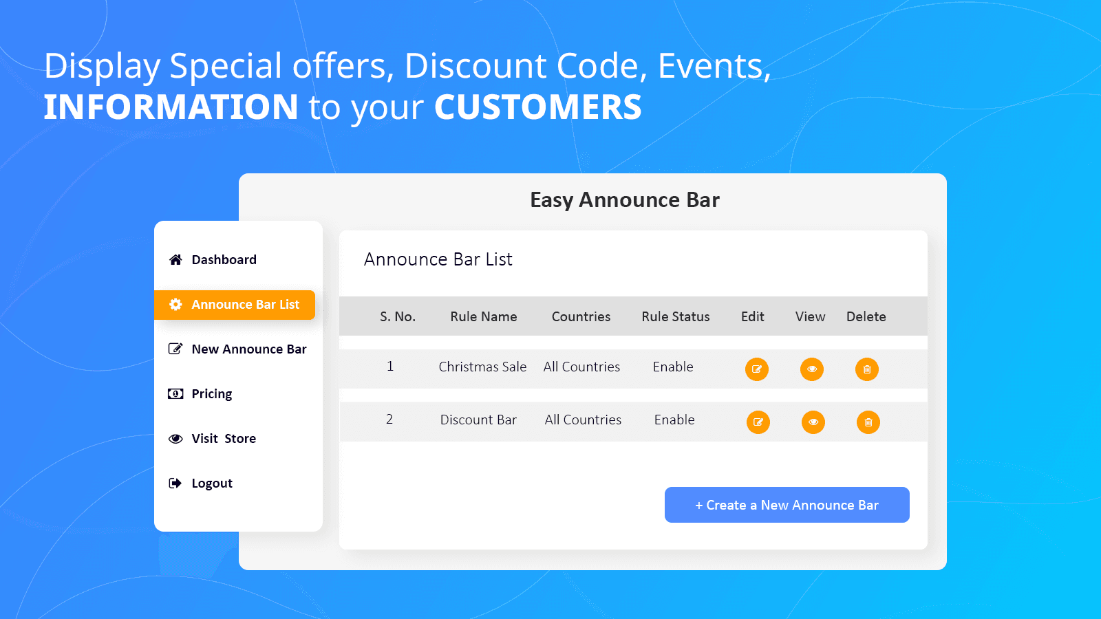 Easy Announce Bar bars list