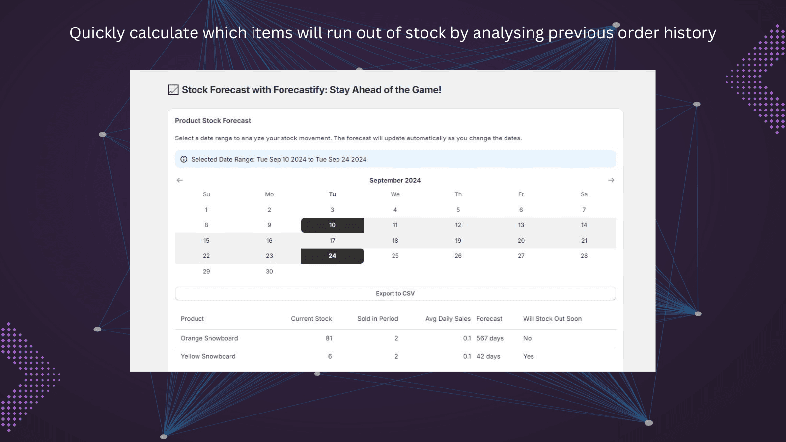 Forecast your stock movement based on order history
