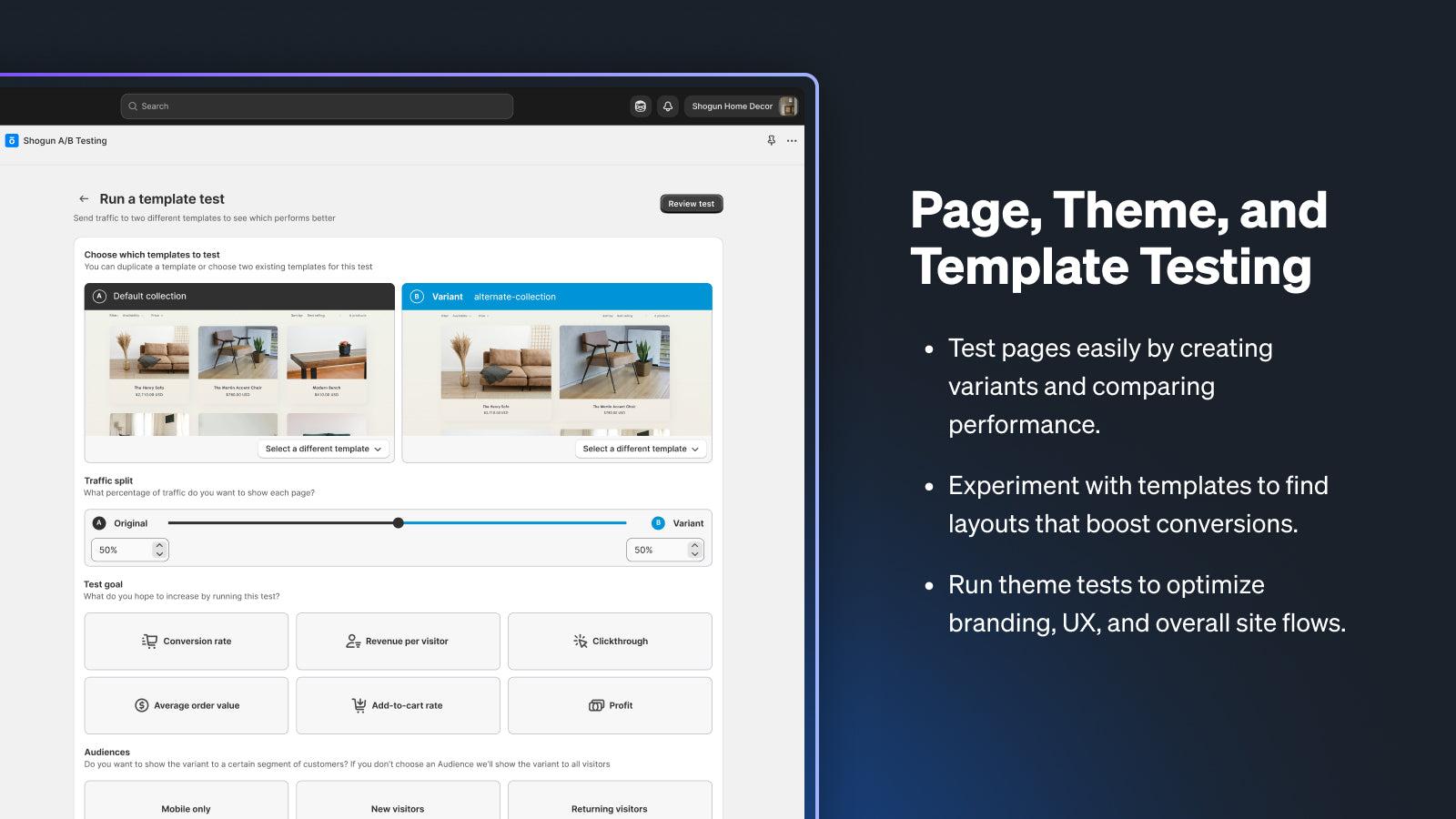 Test pages easily by creating variants and comparing performance