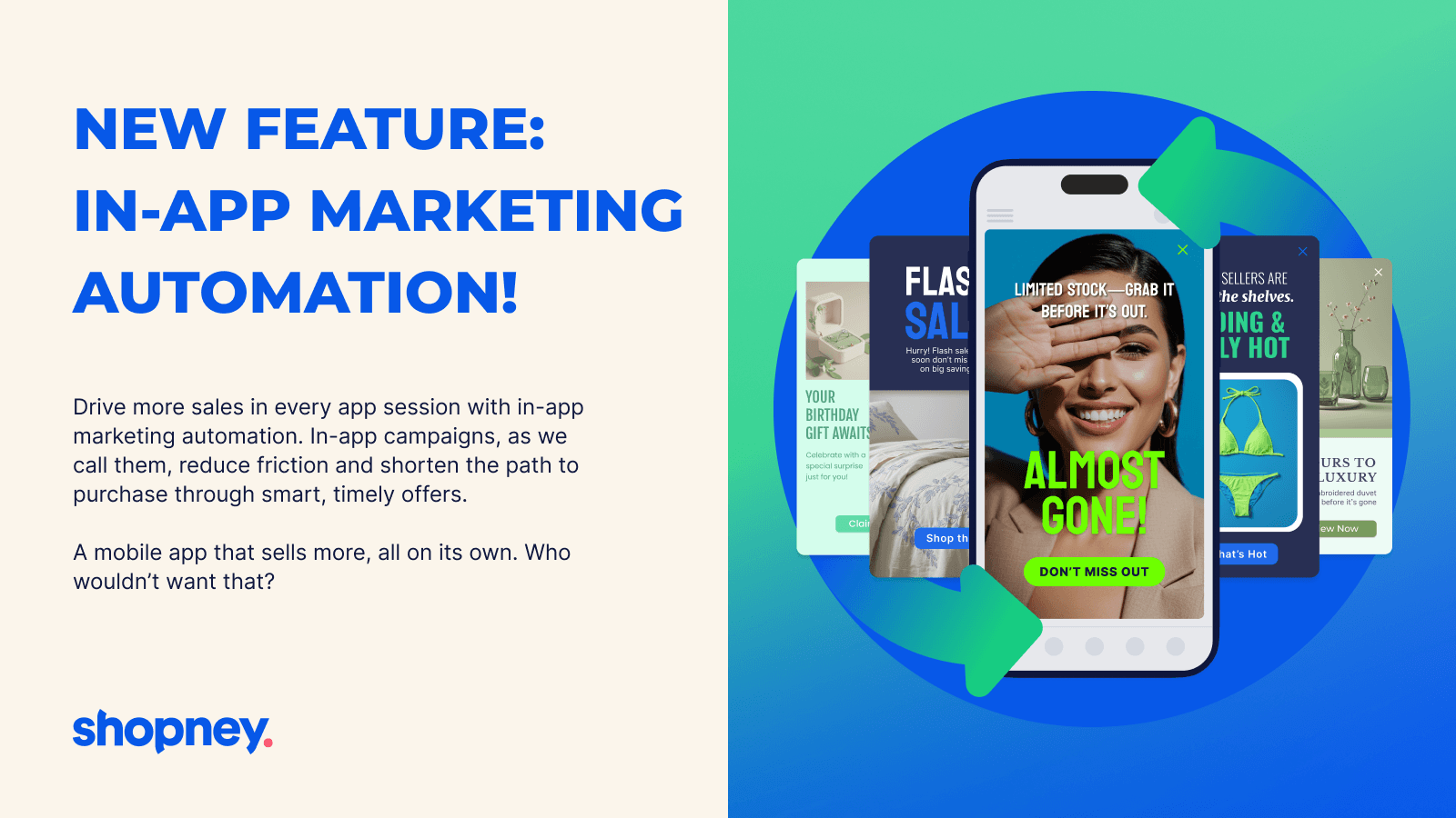 The only mobile app builder with in-app marketing automation.