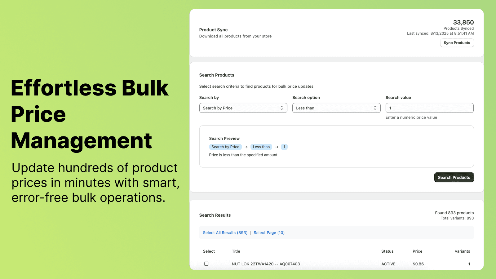easy bulk price dashboard