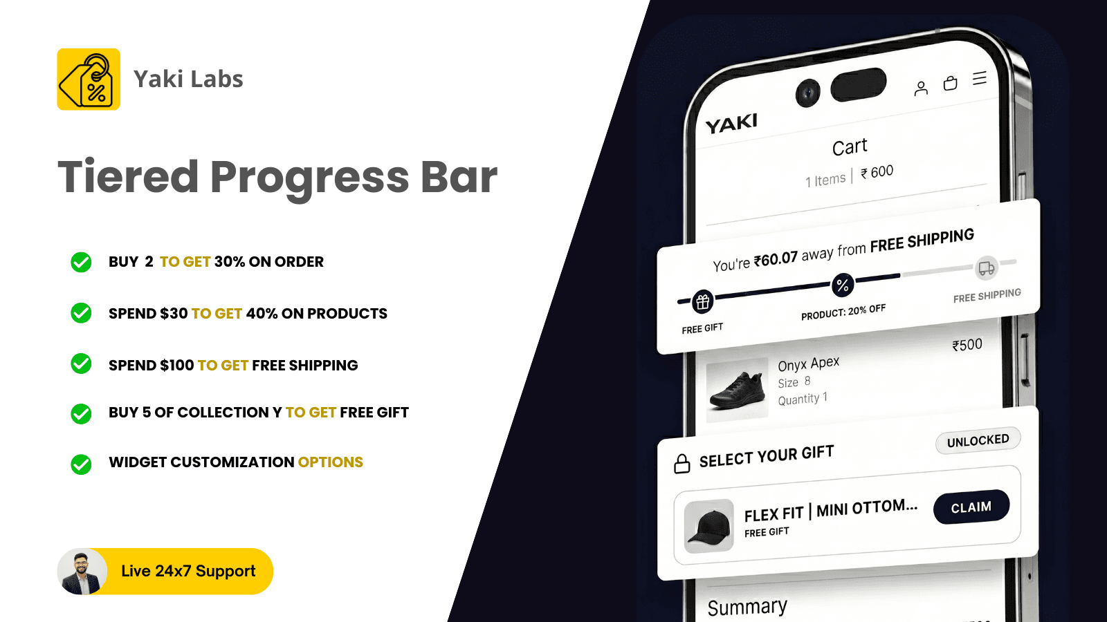 CART Progress Bar with BOGO, Discounts & Free Gifts