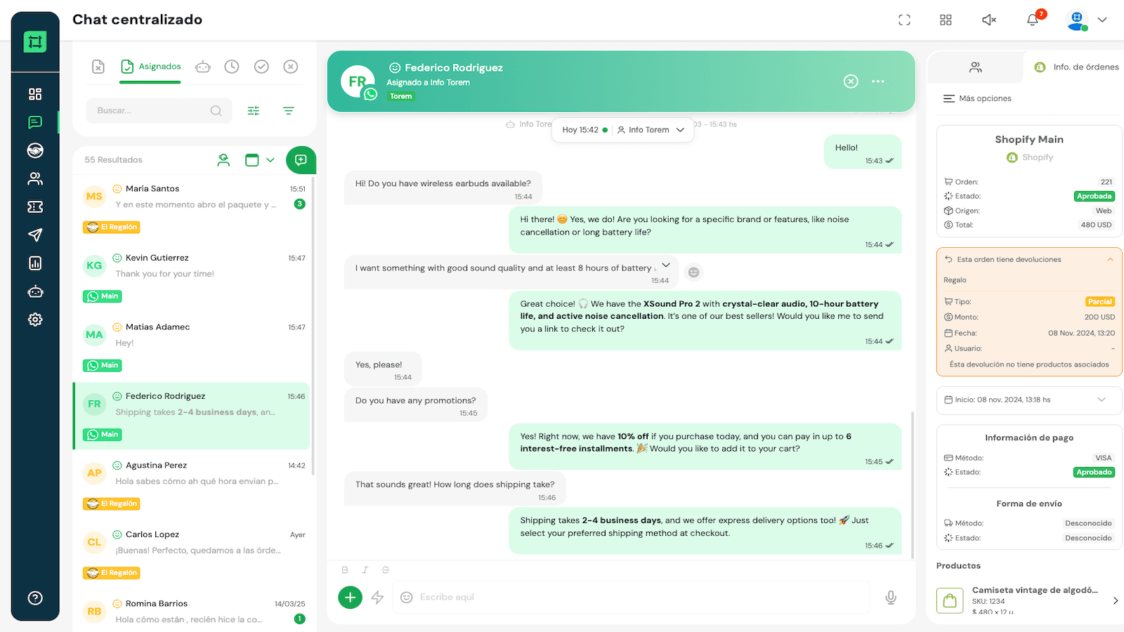Consulta los pedidos actuales mientras hablas con tus clientes
