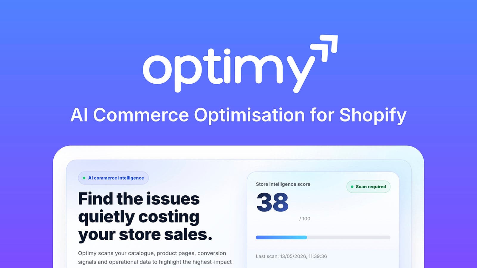 Optimy AI commerce optimisation dashboard for Shopify